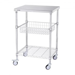 Carro de Utilidad de Cocina, 3 Niveles, Carro Rodante de Alambre con Capacidad de 470LBS, Carro de Servicio de Acero con Ruedas, Carro de Almacenamiento de Metal con Mango Curvado de 76mm, Forro d...