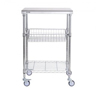 Carro de Utilidad de Cocina, 3 Niveles, Carro Rodante de Alambre con Capacidad de 470LBS, Carro de Servicio de Acero con Ruedas, Carro de Almacenamiento de Metal con Mango Curvado de 76mm, Forro d...