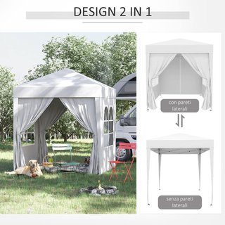 Gazebo 2X2 M Pop-Up Impermeable Con 4 Paredes Desmontables, Gazebo Plegable de Metal y Poliéster Con Bolsa de Transporte, Blanco