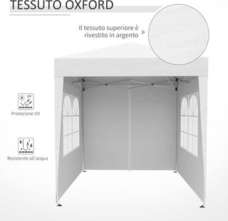 Gazebo 2X2 M Pop-Up Impermeable Con 4 Paredes Desmontables, Gazebo Plegable de Metal y Poliéster Con Bolsa de Transporte, Blanco