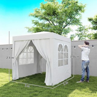 Gazebo 2X2 M Pop-Up Impermeable Con 4 Paredes Desmontables, Gazebo Plegable de Metal y Poliéster Con Bolsa de Transporte, Blanco