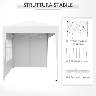 Gazebo 2X2 M Pop-Up Impermeable Con 4 Paredes Desmontables, Gazebo Plegable de Metal y Poliéster Con Bolsa de Transporte, Blanco