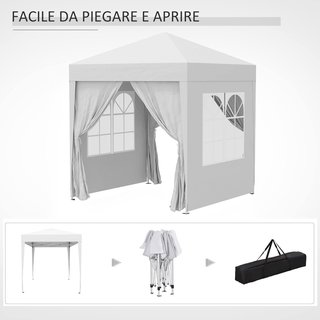 Gazebo 2X2 M Pop-Up Impermeable Con 4 Paredes Desmontables, Gazebo Plegable de Metal y Poliéster Con Bolsa de Transporte, Blanco
