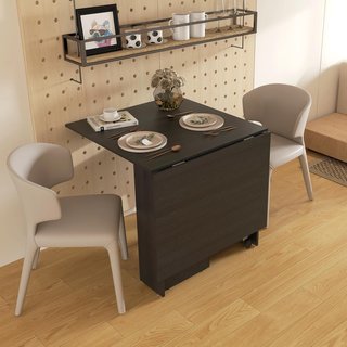 Mesa Plegable Con Ruedas, Mesa De Comedor De Diseño, Plegable Ahorra Espacio, Diseño Moderno, Con Ruedas, Estantes Para Almacenamiento, 140 × 80 × 74Cm, Negro