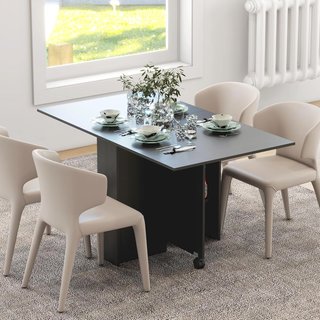 Mesa Plegable Con Ruedas, Mesa De Comedor De Diseño, Plegable Ahorra Espacio, Diseño Moderno, Con Ruedas, Estantes Para Almacenamiento, 140 × 80 × 74Cm, Negro