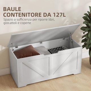 Baúl de Madera con Cierres de Seguridad, Banco Contenedor para Juguetes Capacidad 127L para Entrada y Dormitorio, 100X40X45 Cm, Blanco