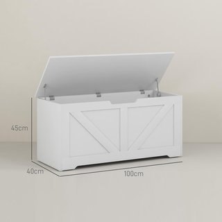 Baúl de Madera con Cierres de Seguridad, Banco Contenedor para Juguetes Capacidad 127L para Entrada y Dormitorio, 100X40X45 Cm, Blanco