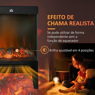 Chimenea Eléctrica de 3 Lados, Potencia 1000/2000W Chimenea Eléctrica con Llama LED Realista, Control de Temperatura, Termostato, Protección contra Sobrecalentamiento, 40.5X20X62 Cm, Negro