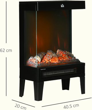 Chimenea Eléctrica de 3 Lados, Potencia 1000/2000W Chimenea Eléctrica con Llama LED Realista, Control de Temperatura, Termostato, Protección contra Sobrecalentamiento, 40.5X20X62 Cm, Negro