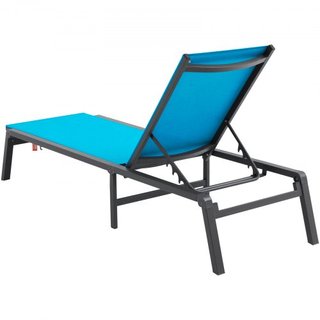 Sillón Chaise Lounge Exterior, Sillón de Patio de Aluminio con Ajuste de 5 Posiciones, Sillón Reclinable Plegable para la Piscina y Sillón de Tanning Plano Completo para Patio, Playa, Piscina, Azul