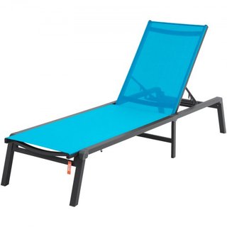 Sillón Chaise Lounge Exterior, Sillón de Patio de Aluminio con Ajuste de 5 Posiciones, Sillón Reclinable Plegable para la Piscina y Sillón de Tanning Plano Completo para Patio, Playa, Piscina, Azul