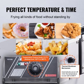 Freidora Eléctrica Comercial, Freidora de Encimera Eléctrica de Gran Capacidad de 24L con Doble Cesta Extraíble, Freidora Doble de Acero Inoxidable de 5000W para Cocina, Restaurante y Uso Comercia...