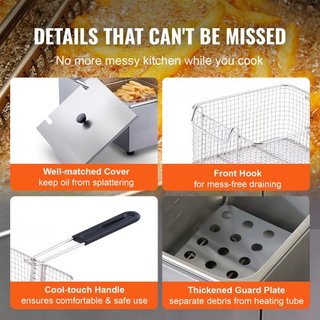 Freidora Eléctrica Comercial, Freidora de Encimera Eléctrica de Gran Capacidad de 24L con Doble Cesta Extraíble, Freidora Doble de Acero Inoxidable de 5000W para Cocina, Restaurante y Uso Comercia...