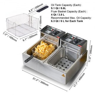 Freidora Eléctrica Comercial, Freidora de Encimera Eléctrica de Gran Capacidad de 24L con Doble Cesta Extraíble, Freidora Doble de Acero Inoxidable de 5000W para Cocina, Restaurante y Uso Comercia...