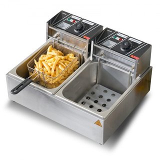 Freidora Eléctrica Comercial, Freidora de Encimera Eléctrica de Gran Capacidad de 24L con Doble Cesta Extraíble, Freidora Doble de Acero Inoxidable de 5000W para Cocina, Restaurante y Uso Comercia...