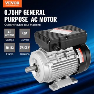 Motor Eléctrico de 0.55KW 1400 rpm, AC 220~240V 4.5A, 80, Marco B3, Motor de Compresor de Aire Monofásico, Eje Con Diente de 19mm, Rotación CW/CCW para Maquinaria Agrícola y Equipos Generales