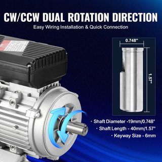 Motor Eléctrico de 0.55KW 1400 rpm, AC 220~240V 4.5A, 80, Marco B3, Motor de Compresor de Aire Monofásico, Eje Con Diente de 19mm, Rotación CW/CCW para Maquinaria Agrícola y Equipos Generales