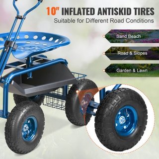 Carro de Jardín con Ruedas y Asiento Giratorio, Taburete de Jardinería para Plantar, Asiento Giratorio de 360 Grados, Scooter de Carro con Mango de Dirección y Bandeja de Herramientas, Uso para Pa...