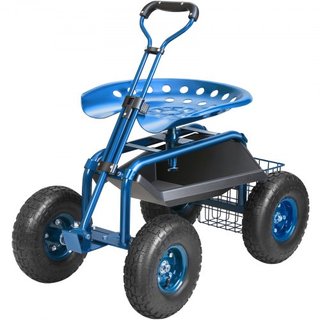 Carro de Jardín con Ruedas y Asiento Giratorio, Taburete de Jardinería para Plantar, Asiento Giratorio de 360 Grados, Scooter de Carro con Mango de Dirección y Bandeja de Herramientas, Uso para Pa...