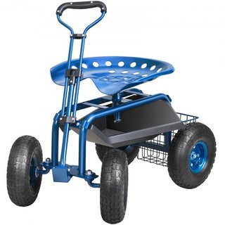 Carro de Jardín con Ruedas y Asiento Giratorio, Taburete de Jardinería para Plantar, Asiento Giratorio de 360 Grados, Scooter de Carro con Mango de Dirección y Bandeja de Herramientas, Uso para Pa...