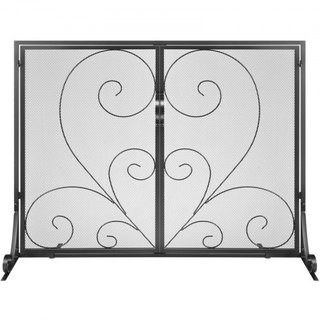 Pantalla de Chimenea de 2 Paneles con Puerta, Pantalla de Chimenea de Malla de Hierro Resistente, Cubierta de Protección contra Chispas de 990(L) x802(H)MM, Instalación Simple, Rejilla de Fuego In...