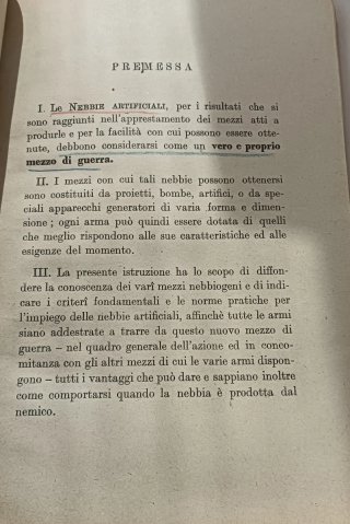 Istruzione sull'impiego della nebbia artificiale