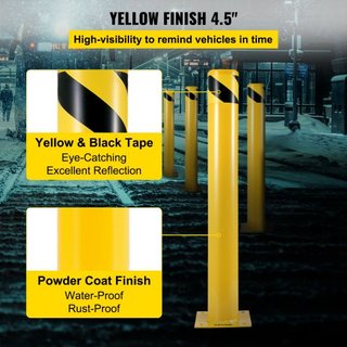 Bollard de Seguridad 48"x4.5" Barrera de Seguridad Bollard 4-1/2" OD 48" Altura Tubería de Acero con Recubrimiento en Polvo Amarillo con 4 Anclajes Gratis para Áreas Sensibles al Tráfico