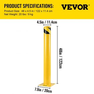 Bollard de Seguridad 48"x4.5" Barrera de Seguridad Bollard 4-1/2" OD 48" Altura Tubería de Acero con Recubrimiento en Polvo Amarillo con 4 Anclajes Gratis para Áreas Sensibles al Tráfico