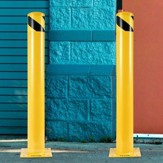 Bollard de Seguridad 48"x4.5" Barrera de Seguridad Bollard 4-1/2" OD 48" Altura Tubería de Acero con Recubrimiento en Polvo Amarillo con 4 Anclajes Gratis para Áreas Sensibles al Tráfico