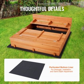 Caja de Arena de Madera, 52.4 x 47.2 x 16.9 in Caja de Arena, Pozo de Arena con Asientos de Banco Plegables y Forro Inferior, Caja de Arena de Madera Natural para Niños para Exterior, Jardín, Play...