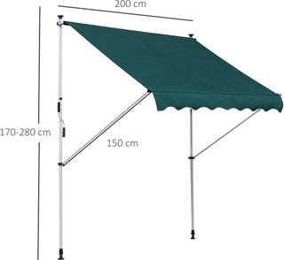 Tienda De Sol 2X1.5M Para Exterior Con Manivela, Estructura Telescópica Y Ángulo Ajustable, Verde