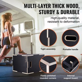 Caja de Salto Pliométrica 3 en 1, Caja de Plyo de Madera de 24/20/16 Pulgadas, Plataforma y Caja de Agilidad para Saltar, Caja de Ejercicio Antideslizante para Entrenamiento en Casa, Entrenamiento...