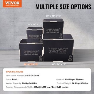 Caja de Salto Pliométrica 3 en 1, Caja de Plyo de Madera de 24/20/16 Pulgadas, Plataforma y Caja de Agilidad para Saltar, Caja de Ejercicio Antideslizante para Entrenamiento en Casa, Entrenamiento...