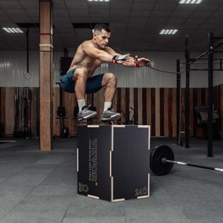 Caja de Salto Pliométrica 3 en 1, Caja de Plyo de Madera de 24/20/16 Pulgadas, Plataforma y Caja de Agilidad para Saltar, Caja de Ejercicio Antideslizante para Entrenamiento en Casa, Entrenamiento...