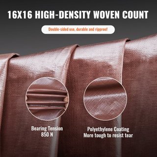 Tarp 609.6 x 1219.2 cm 0.41 mm Extra Grueso, Cubierta de Plástico Poliéster Impermeable, Lona Multiusos para Exterior con Ojetes y Bordes Reforzados para Camión, RV, Barco, Camping (Marrón)