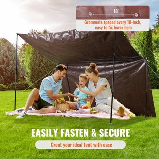 Tarp 609.6 x 1219.2 cm 0.41 mm Extra Grueso, Cubierta de Plástico Poliéster Impermeable, Lona Multiusos para Exterior con Ojetes y Bordes Reforzados para Camión, RV, Barco, Camping (Marrón)