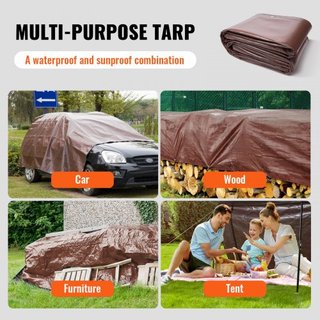 Tarp 609.6 x 1219.2 cm 0.41 mm Extra Grueso, Cubierta de Plástico Poliéster Impermeable, Lona Multiusos para Exterior con Ojetes y Bordes Reforzados para Camión, RV, Barco, Camping (Marrón)