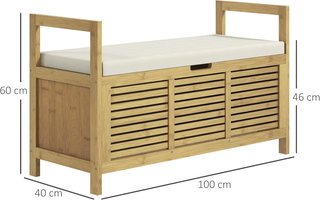 Banco Zapatero de Listones para Entrada con Diseño de Tapa Abatible, Mueble para Zapatos de Madera de Bambú, 100X40X60 Cm, Color Madera