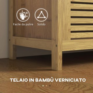 Banco Zapatero de Listones para Entrada con Diseño de Tapa Abatible, Mueble para Zapatos de Madera de Bambú, 100X40X60 Cm, Color Madera