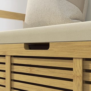 Banco Zapatero de Listones para Entrada con Diseño de Tapa Abatible, Mueble para Zapatos de Madera de Bambú, 100X40X60 Cm, Color Madera