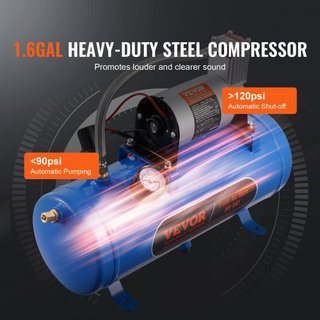 Kit di corni per treno, kit di corni ad aria con 4 trombe, corni per camion da 150 dB, compressore d'aria 12V 120 psi, serbatoio da 1,6 gal/6 L con manometro per qualsiasi veicolo...