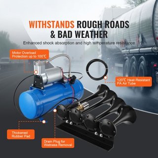 Kit di corni per treno, kit di corni ad aria con 4 trombe, corni per camion da 150 dB, compressore d'aria 12V 120 psi, serbatoio da 1,6 gal/6 L con manometro per qualsiasi veicolo...