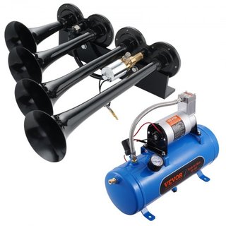 Kit di corni per treno, kit di corni ad aria con 4 trombe, corni per camion da 150 dB, compressore d'aria 12V 120 psi, serbatoio da 1,6 gal/6 L con manometro per qualsiasi veicolo...