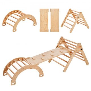 Conjunto de Triángulo Pikler, Juguetes de Escalada para Niños de 5 en 1, Parque Infantil Interior, Conjunto de Escalada Montessori con Triángulo, Rampas y Arco, Gimnasio de Escalada de Madera de G...