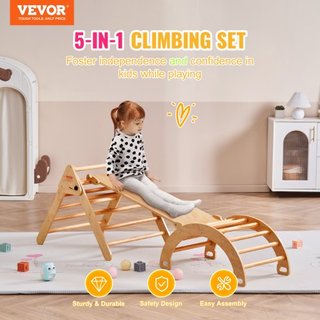 Conjunto de Triángulo Pikler, Juguetes de Escalada para Niños de 5 en 1, Parque Infantil Interior, Conjunto de Escalada Montessori con Triángulo, Rampas y Arco, Gimnasio de Escalada de Madera de G...