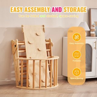 Conjunto de Triángulo Pikler, Juguetes de Escalada para Niños de 5 en 1, Parque Infantil Interior, Conjunto de Escalada Montessori con Triángulo, Rampas y Arco, Gimnasio de Escalada de Madera de G...