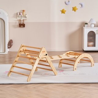 Conjunto de Triángulo Pikler, Juguetes de Escalada para Niños de 5 en 1, Parque Infantil Interior, Conjunto de Escalada Montessori con Triángulo, Rampas y Arco, Gimnasio de Escalada de Madera de G...