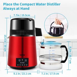 Destilador de Agua, 1 L/H, Fabricante de Agua Destilada de 4L con Temporizador de 0-99 H, Purificador de Agua de Encimera de 750W con Pantalla de Doble Temperatura, Polvo de Limpieza de Jarra de V...