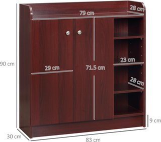 Zapatero de Entrada con 4 Estantes Abiertos, Armario Multiusos con Armario de 2 Puertas y Estantes Regulables, Porta Zapatos Ahorra Espacio para 12 Pares, 83X30X90 Cm, Café