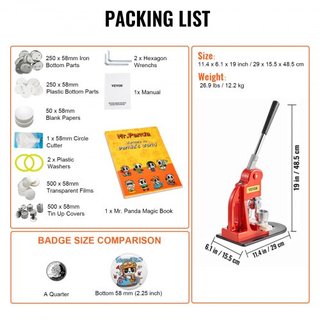 Máquina de Hacer Botones, Kit de Prensa de Insignias de 58 mm (2.25 pulgadas), Regalos DIY para Niños, Suministros para Hacer Botones con 500 piezas de Piezas de Botón y Cortador Circular y Libro ...